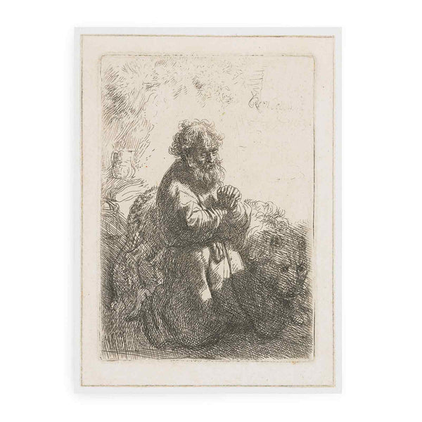 St. Jerome kneeling in Prayer, looking down Painting