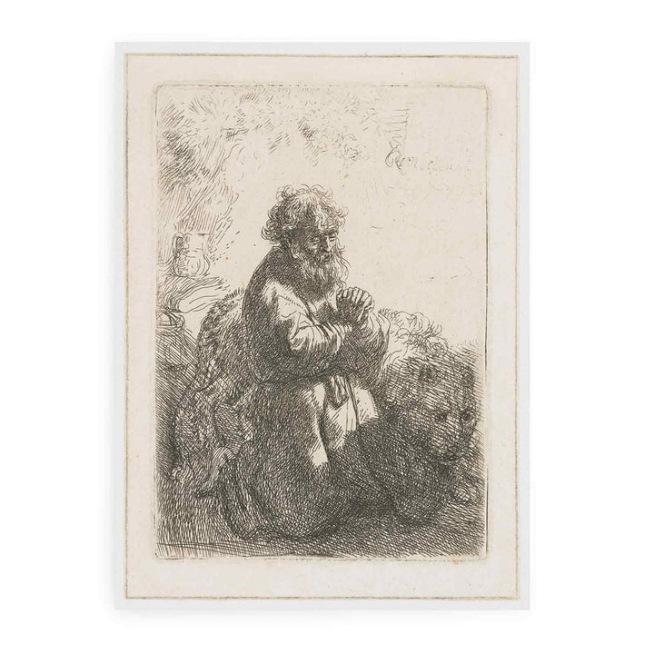 St. Jerome kneeling in Prayer, looking down Painting