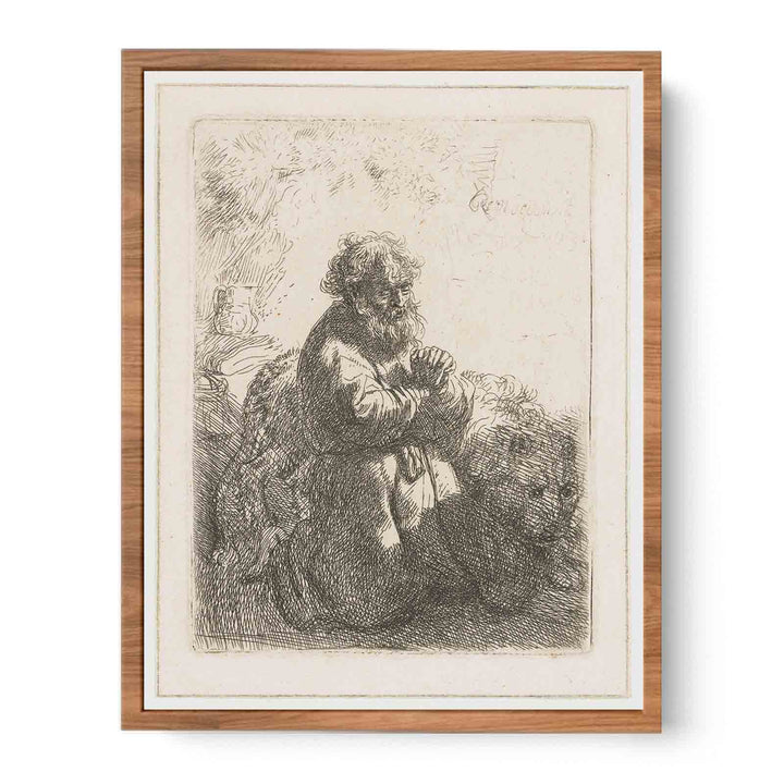 St. Jerome kneeling in Prayer, looking down Painting