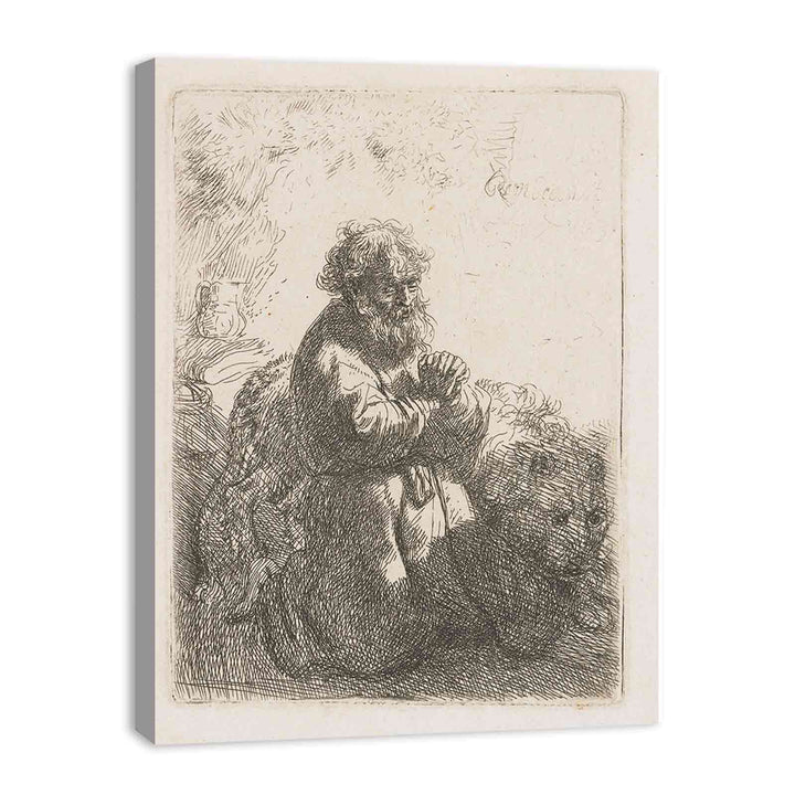 St. Jerome kneeling in Prayer, looking down Painting