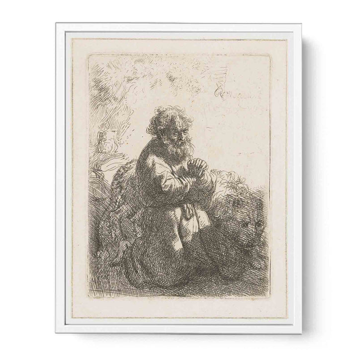 St. Jerome kneeling in Prayer, looking down Painting