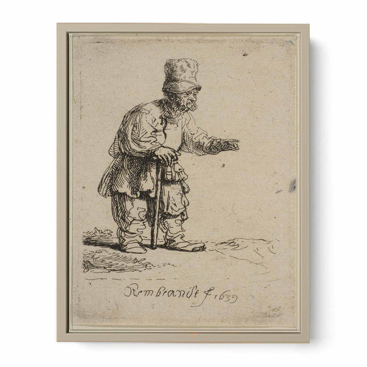A Peasant in a high Cap, standing leaning on a Stick Painting