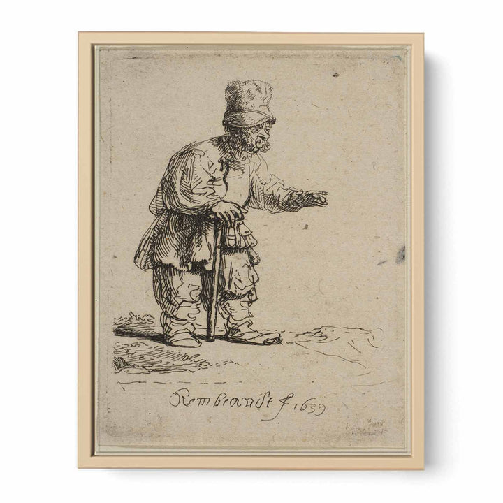 A Peasant in a high Cap, standing leaning on a Stick Painting
