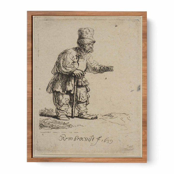 A Peasant in a high Cap, standing leaning on a Stick Painting