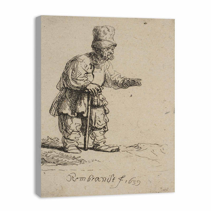A Peasant in a high Cap, standing leaning on a Stick Painting