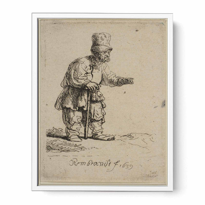 A Peasant in a high Cap, standing leaning on a Stick Painting