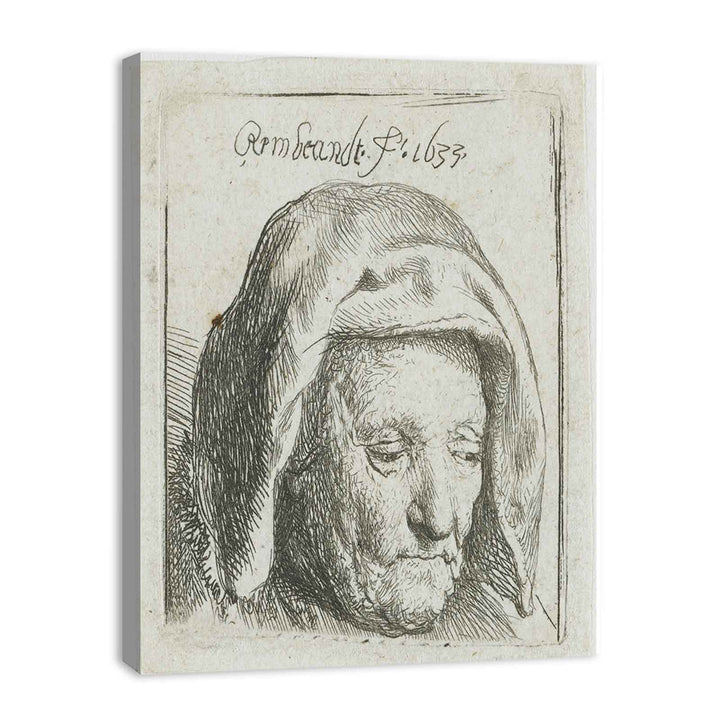 The Artist's Mother in a Cloth Headdress, looking down Head only Painting
