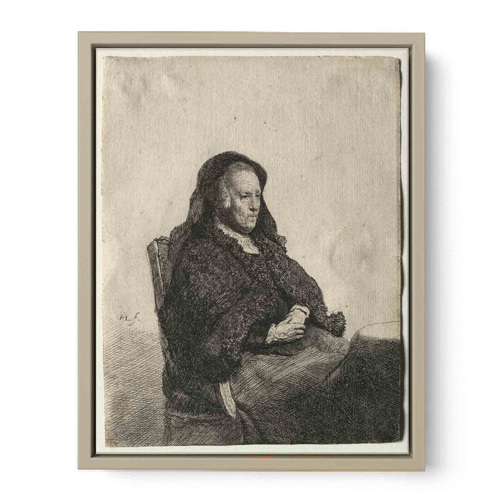 The Artist's Mother seated at a Table looking right Three-quarter Length Painting