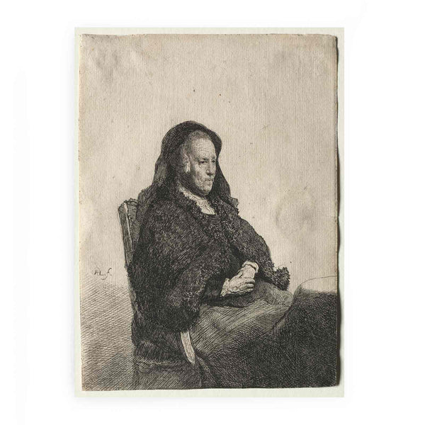 The Artist's Mother seated at a Table looking right Three-quarter Length Painting