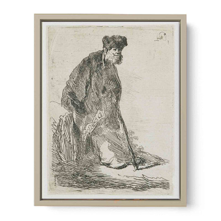 Man In A Coat And Fur Cap Leaning Against A Bank
 Painting