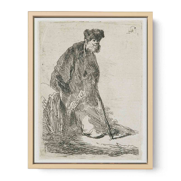 Man In A Coat And Fur Cap Leaning Against A Bank
 Painting