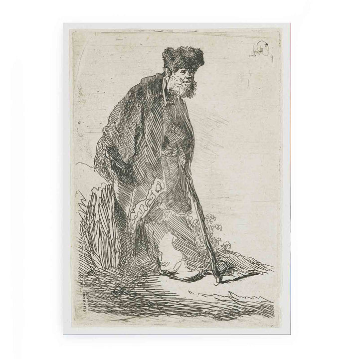 Man In A Coat And Fur Cap Leaning Against A Bank
 Painting