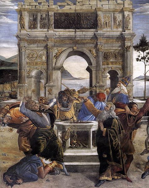 The Punishment of Korah and the Stoning of Moses and Aaron (detail 1) 1481-82 