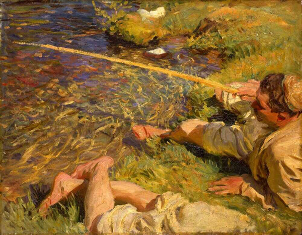 Val d'Aosta: Man Fishing Painting by John Singer Sargent