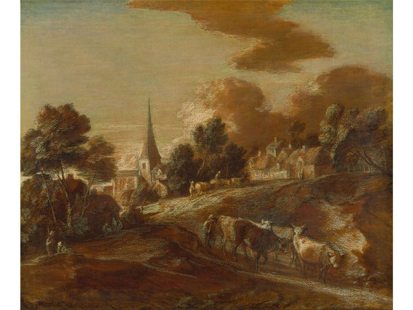 An Imaginary Wooded Village with Drovers and Cattle 