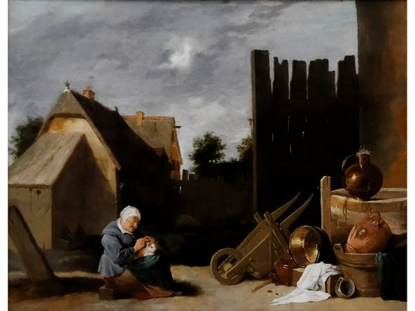 A cat tended by an old woman 