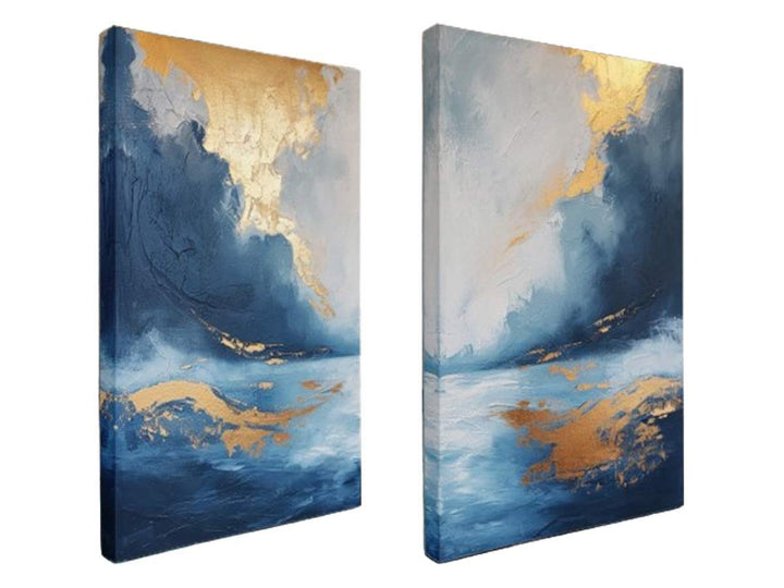Gold Blue Abstract Waves Art Set