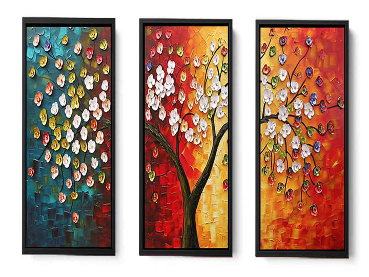3 Panel Group Art  Flower  & Tree Painting