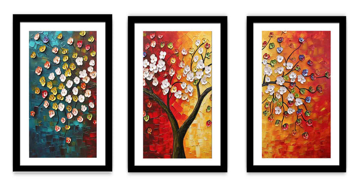 3 Panel Group Art  Flower  & Tree Painting