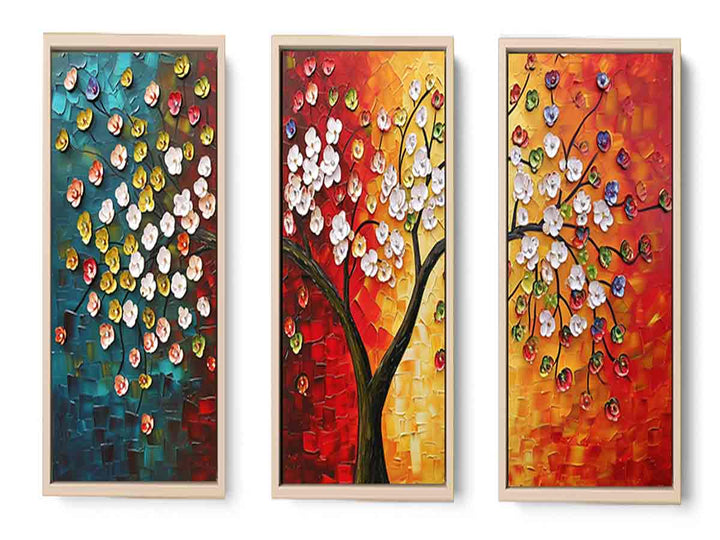 3 Panel Group Art  Flower  & Tree Painting
