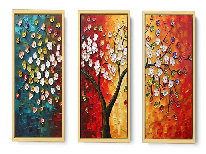 3 Panel Group Art  Flower  & Tree Painting