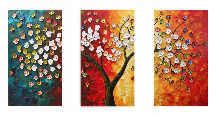 3 Panel Group Art  Flower  & Tree Painting