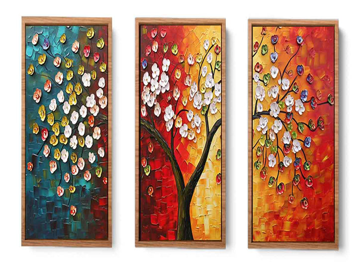 3 Panel Group Art  Flower  & Tree Painting