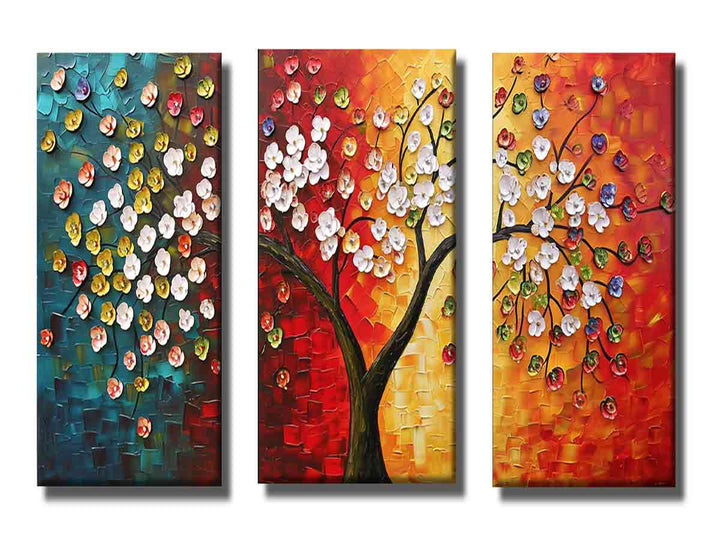 3 Panel Group Art  Flower  & Tree Painting