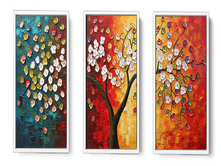 3 Panel Group Art  Flower  & Tree Painting