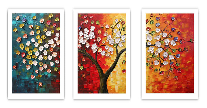 3 Panel Group Art  Flower  & Tree Painting