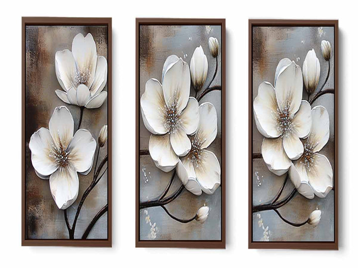 3 Panel White  Flower Painting