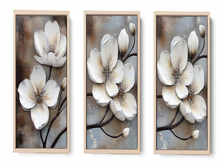 3 Panel White  Flower Painting