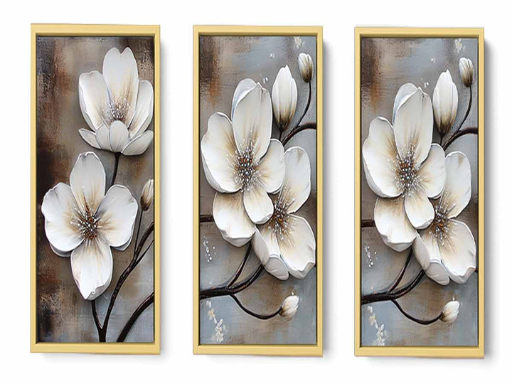 3 Panel White  Flower Painting