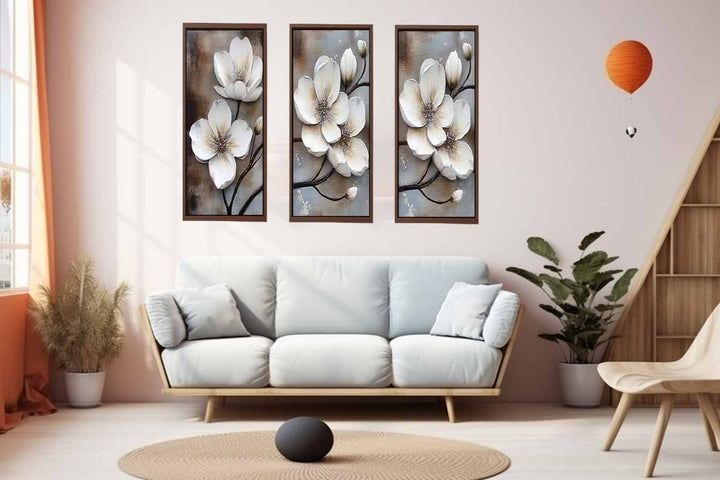 3 Panel White  Flower Painting