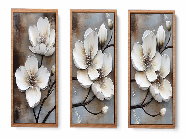 3 Panel White  Flower Painting