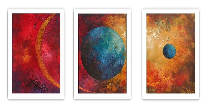 3 piece earth moon painting