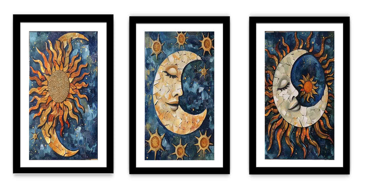 3 Piece Sun & moon Painting  Set