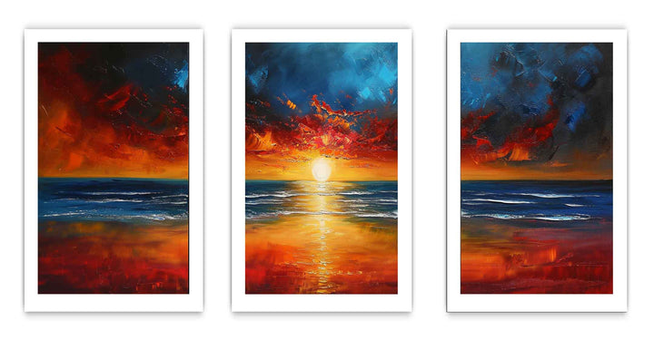 3 Panel Sunset Beach Art  Painting