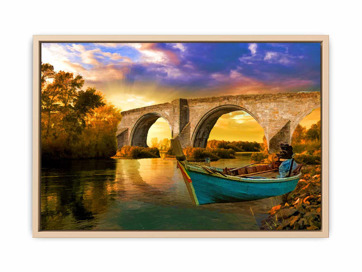 Vintage Boat Bridge Painting 