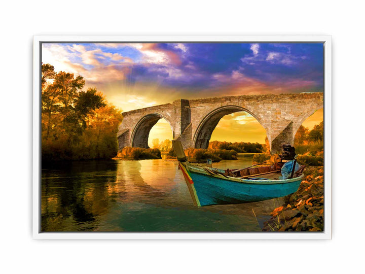 Vintage Boat Bridge Painting 