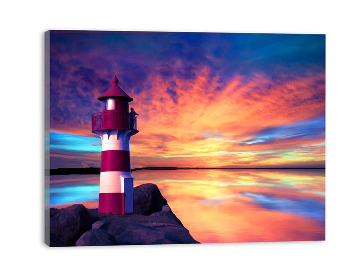 Red And White Lighthouse Painting 