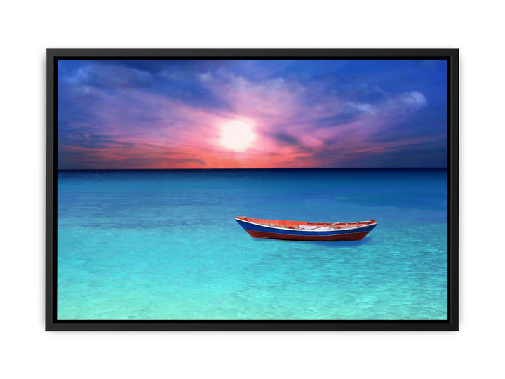 Sunset Boat Ocean Painting 