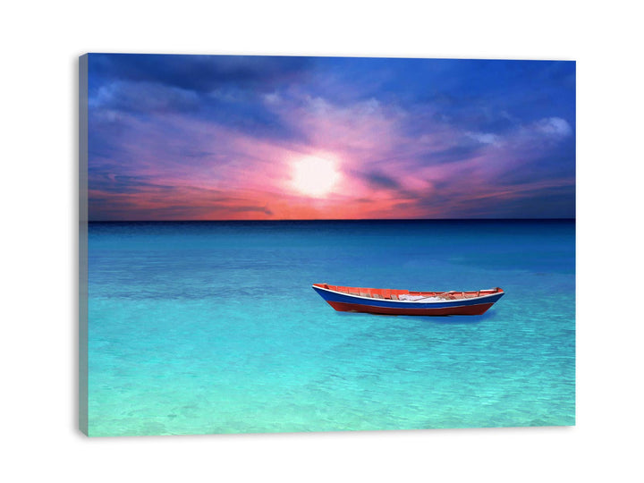 Sunset Boat Ocean Painting 