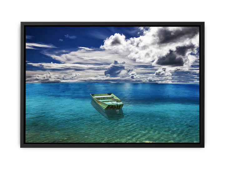 Green Boat Ocean Painting 