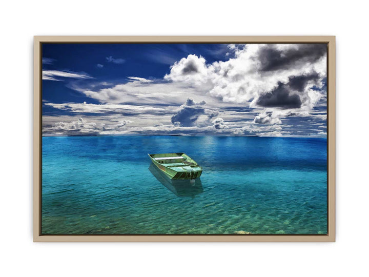 Green Boat Ocean Painting 