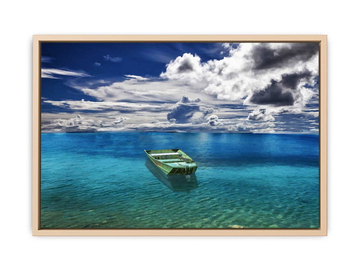 Green Boat Ocean Painting 