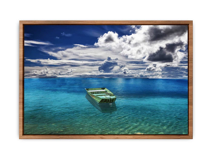 Green Boat Ocean Painting 