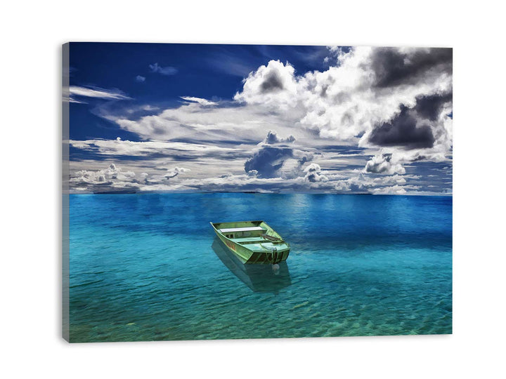 Green Boat Ocean Painting 