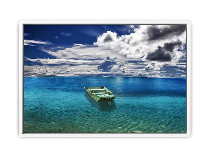 Green Boat Ocean Painting 