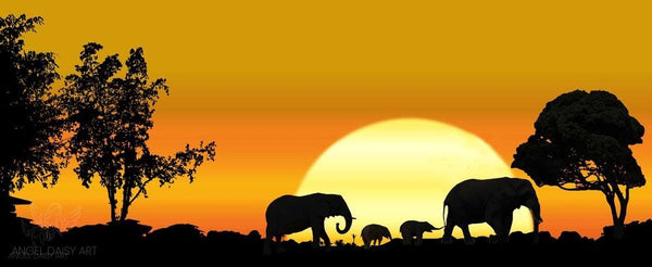 Elephant  Group Walking Painting 